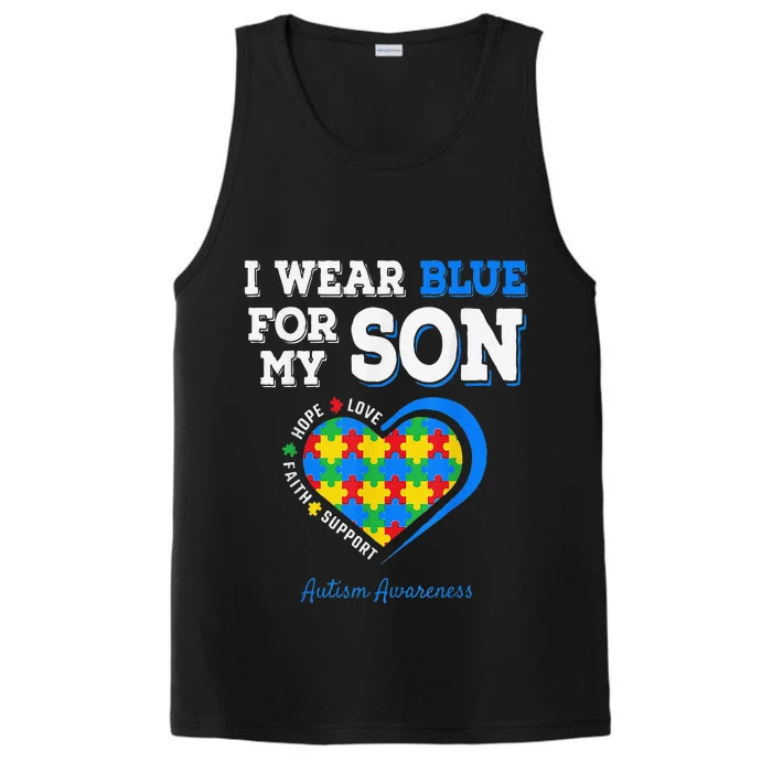 I Wear Blue For My Son Autism Awareness Day Mom Dad Parents Performance Tank