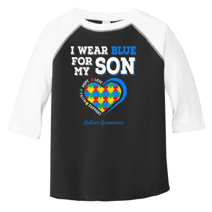 I Wear Blue For My Son Autism Awareness Day Mom Dad Parents Toddler Fine Jersey T-Shirt