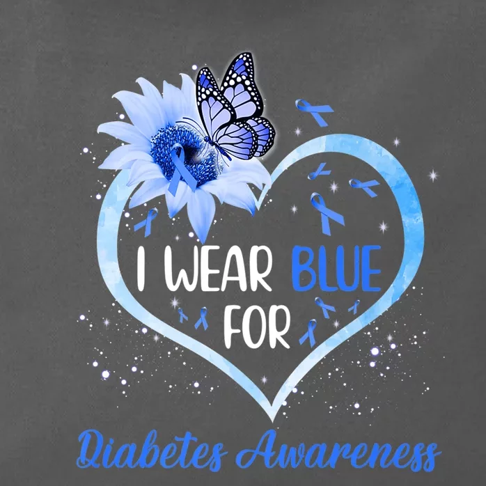 I Wear Blue For Diabetes Awareness Butterfly Flower Ribbon Premium Zip Tote Bag