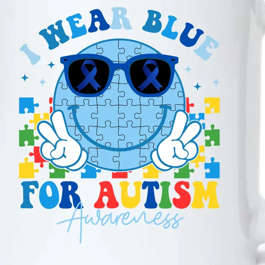 I Wear Blue For Autism Awareness Month Smile Face Peace Puzzle Black Color Changing Mug