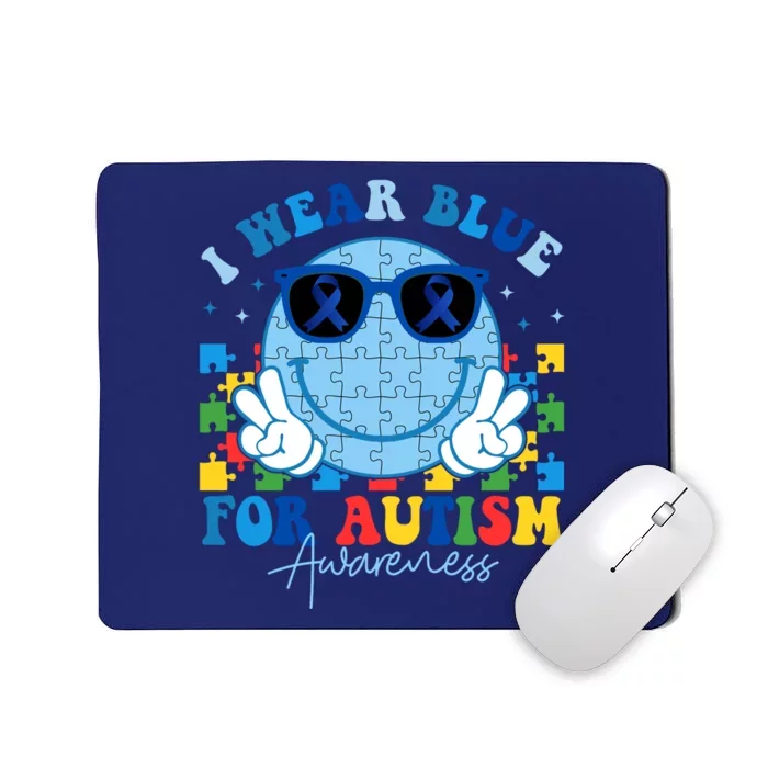 I Wear Blue For Autism Awareness Month Smile Face Peace Puzzle Mousepad