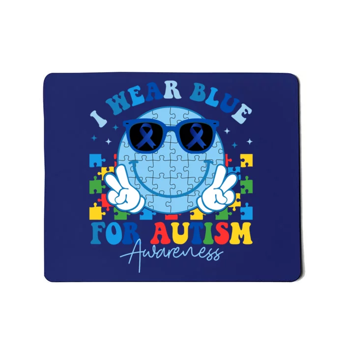 I Wear Blue For Autism Awareness Month Smile Face Peace Puzzle Mousepad