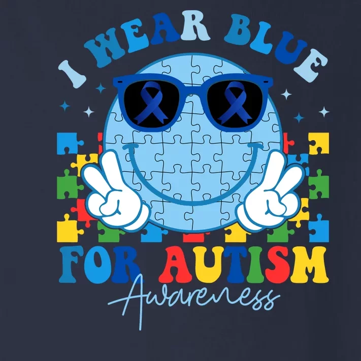 I Wear Blue For Autism Awareness Month Smile Face Peace Puzzle Toddler Long Sleeve Shirt