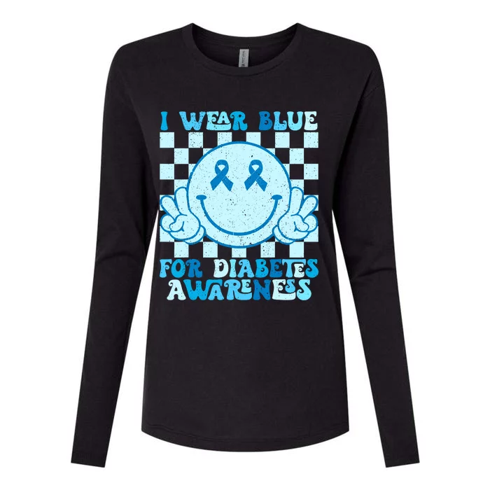 I Wear Blue For Diabetes Awareness Month Smile Face Diabetic Womens Cotton Relaxed Long Sleeve T-Shirt