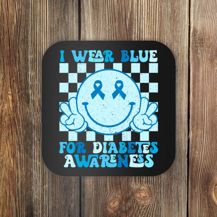 I Wear Blue For Diabetes Awareness Month Smile Face Diabetic Coaster