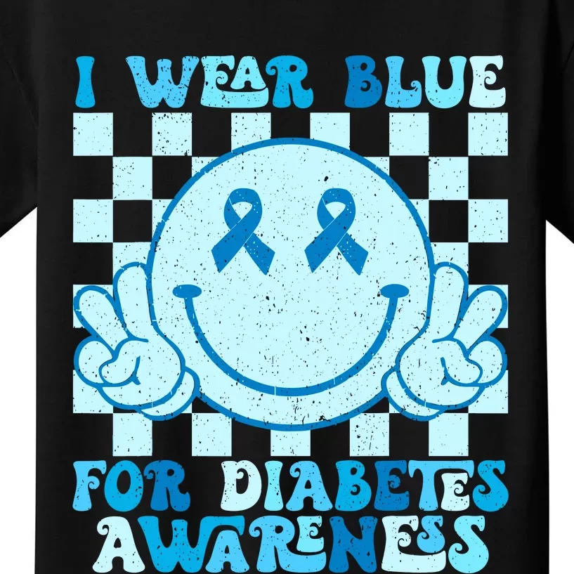 I Wear Blue For Diabetes Awareness Month Smile Face Diabetic Kids T-Shirt