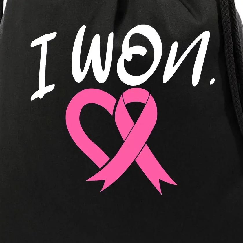 I Won Breast Cancer Awareness Support Pink Ribbon Survivor C Drawstring Bag