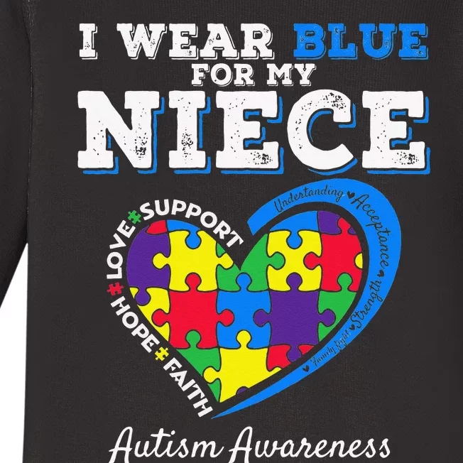 I Wear Blue For My Niece Aunt Uncle Autism Awareness Baby Long Sleeve Bodysuit