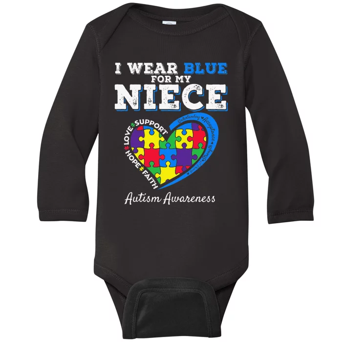 I Wear Blue For My Niece Aunt Uncle Autism Awareness Baby Long Sleeve Bodysuit