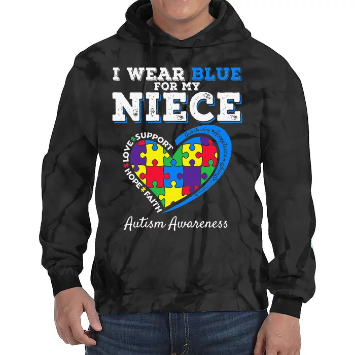 I Wear Blue For My Niece Aunt Uncle Autism Awareness Tie Dye Hoodie