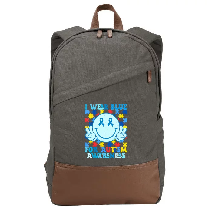 I Wear Blue For Autism Awareness Month Cute Puzzles Autism Gift Cotton Canvas Backpack