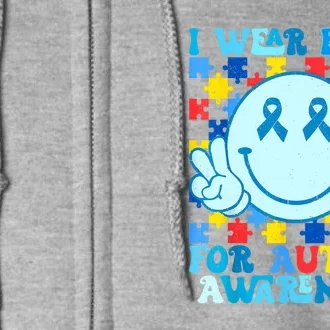 I Wear Blue For Autism Awareness Month Cute Puzzles Autism Gift Full Zip Hoodie