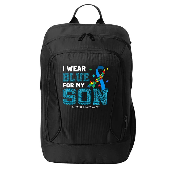 I Wear Blue For My Son Autism Awareness Month City Backpack