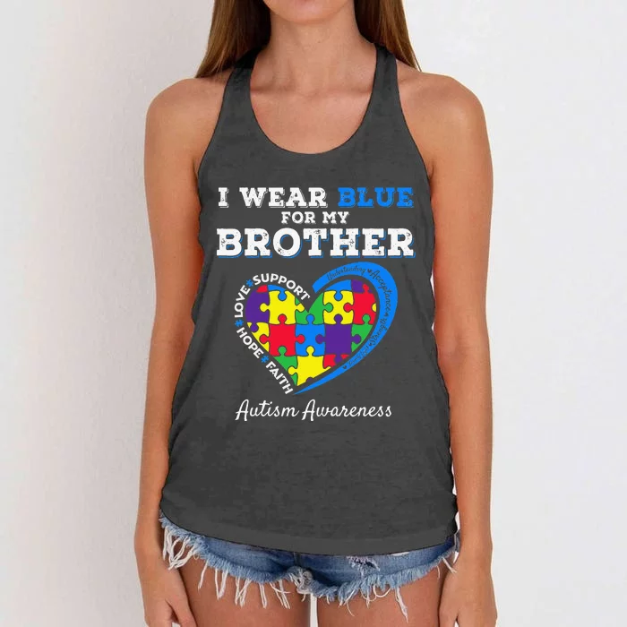 I Wear Blue For My Brother Autism Awareness Sister Women's Knotted Racerback Tank