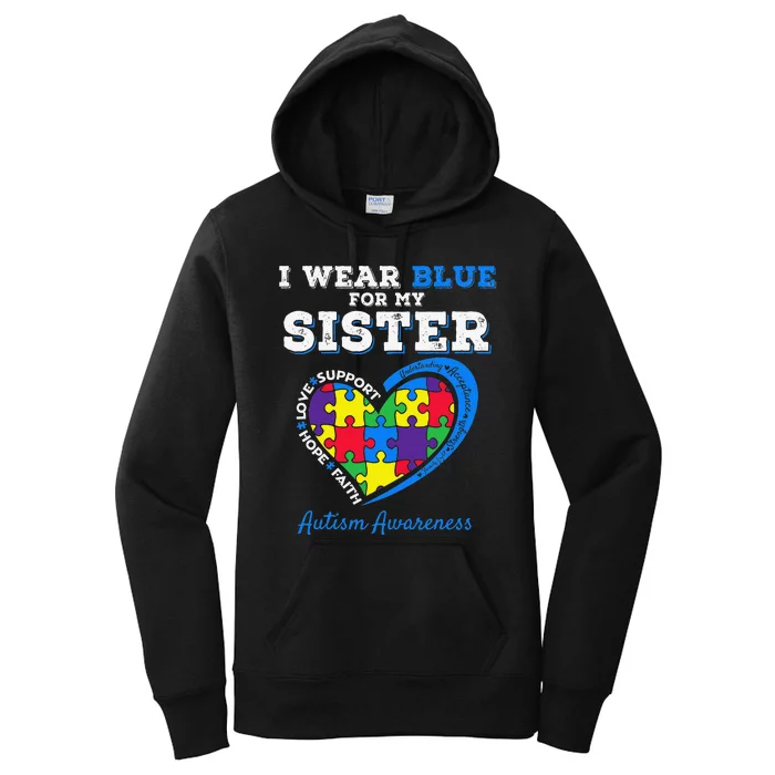 I Wear Blue For My Sister Autism Awareness Brother Women's Pullover Hoodie