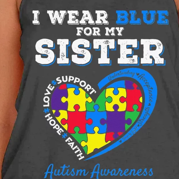 I Wear Blue For My Sister Autism Awareness Brother Women's Knotted Racerback Tank