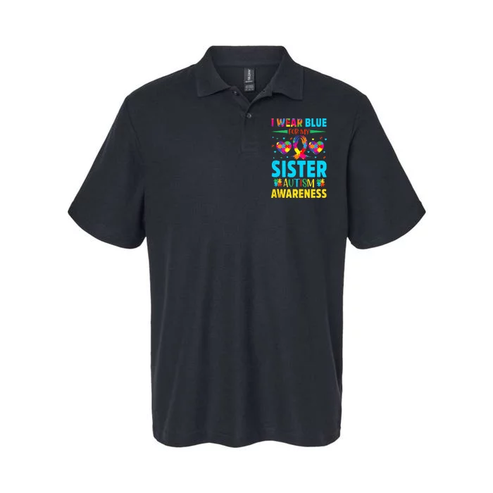 I Wear Blue For My Sister Autism Awareness Softstyle Adult Sport Polo