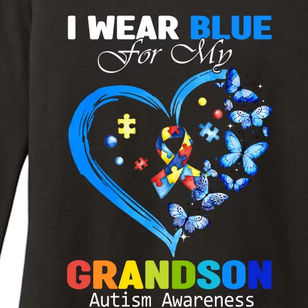 I Wear Blue For My Grandson Autism Awareness Heart Ribbon Gift Womens CVC Long Sleeve Shirt