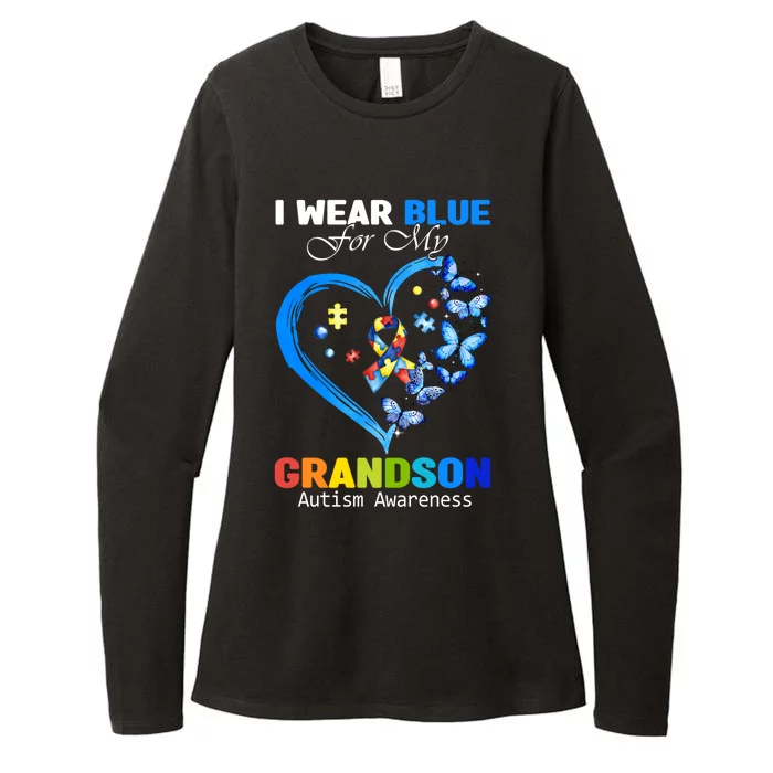 I Wear Blue For My Grandson Autism Awareness Heart Ribbon Gift Womens CVC Long Sleeve Shirt