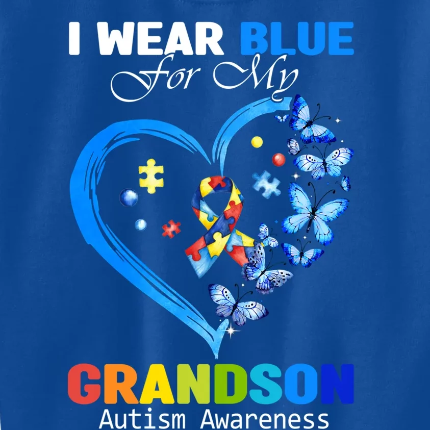 I Wear Blue For My Grandson Autism Awareness Heart Ribbon Gift Kids Sweatshirt