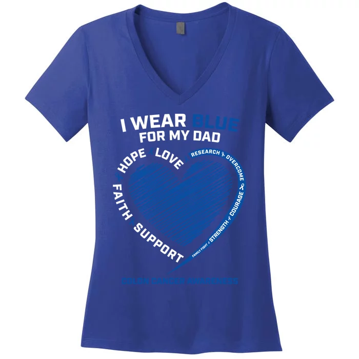 I Wear Blue For My Dad Colon Cancer Awareness Funny Gift Son Cute Gift Women's V-Neck T-Shirt