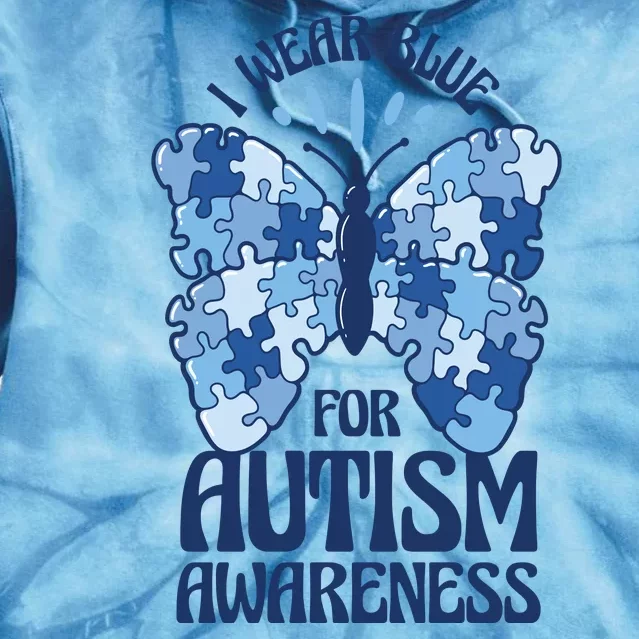 I Wear Blue For Autism Awareness Butterfly Tie Dye Hoodie