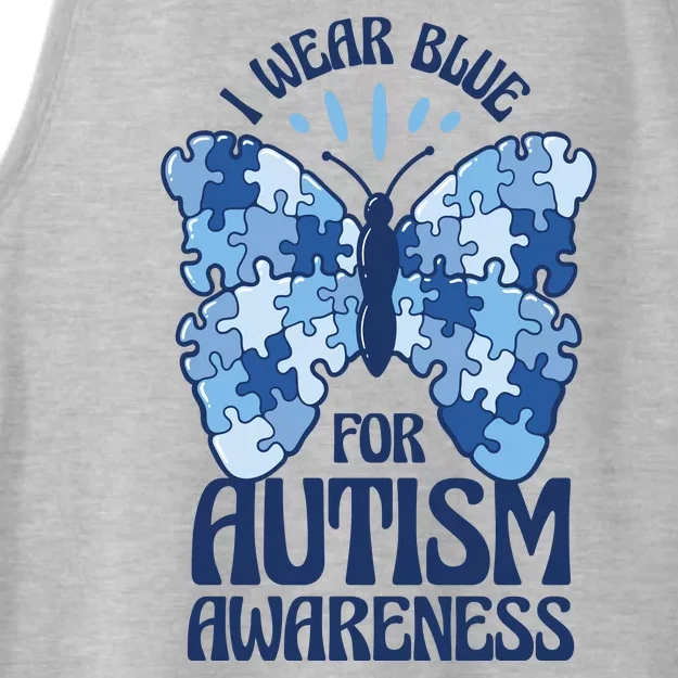 I Wear Blue For Autism Awareness Butterfly Ladies Tri-Blend Wicking Tank