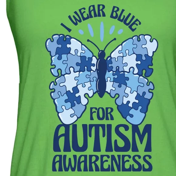 I Wear Blue For Autism Awareness Butterfly Ladies Essential Flowy Tank