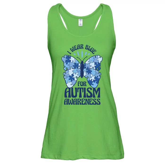 I Wear Blue For Autism Awareness Butterfly Ladies Essential Flowy Tank