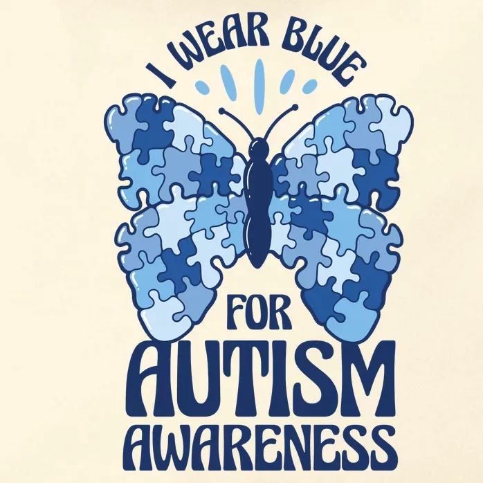 I Wear Blue For Autism Awareness Butterfly Zip Tote Bag