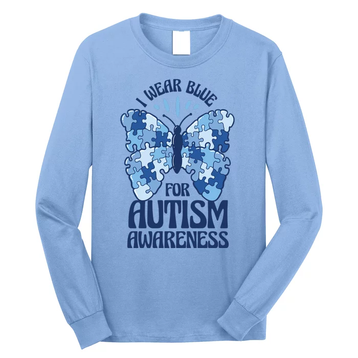 I Wear Blue For Autism Awareness Butterfly Long Sleeve Shirt