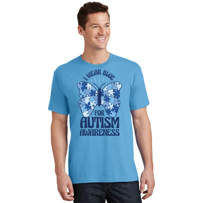 I Wear Blue For Autism Awareness Butterfly T-Shirt