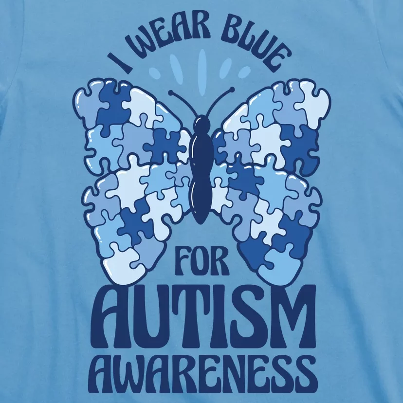 I Wear Blue For Autism Awareness Butterfly T-Shirt