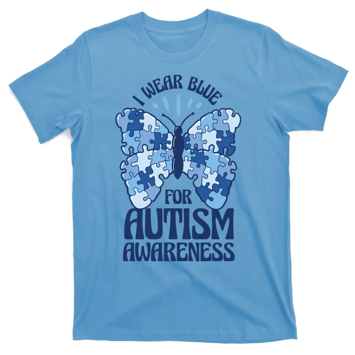 I Wear Blue For Autism Awareness Butterfly T-Shirt