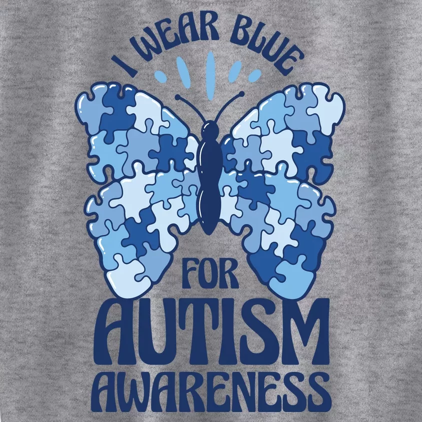 I Wear Blue For Autism Awareness Butterfly Kids Sweatshirt