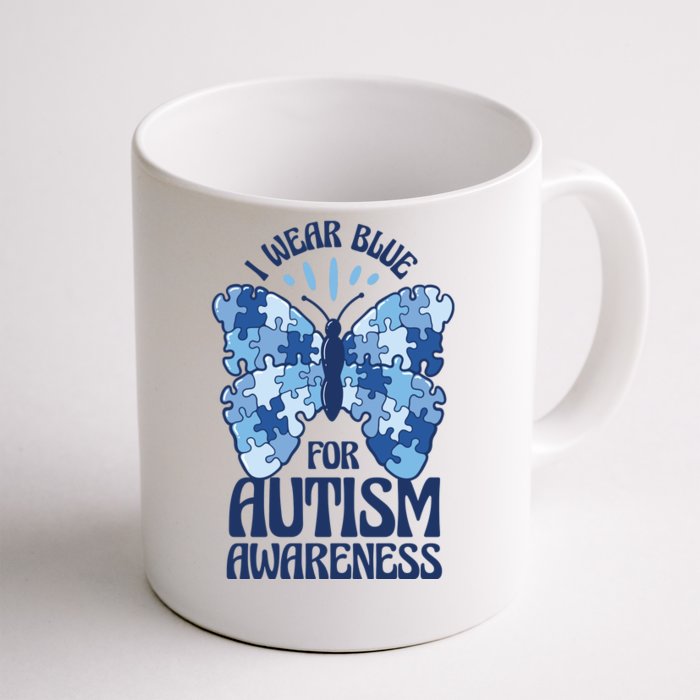 I Wear Blue For Autism Awareness Butterfly Front & Back Coffee Mug