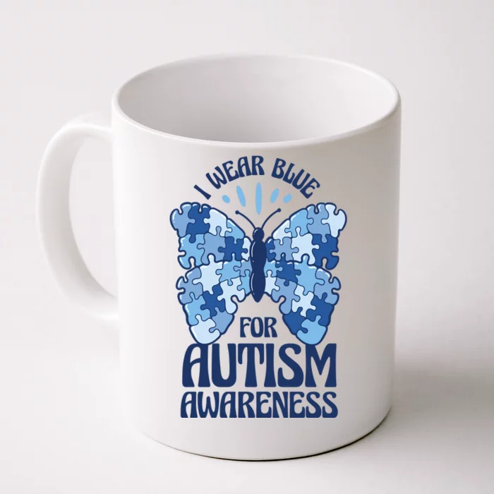 I Wear Blue For Autism Awareness Butterfly Front & Back Coffee Mug