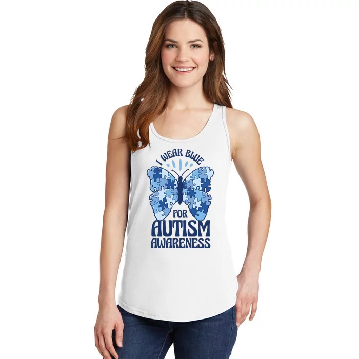 I Wear Blue For Autism Awareness Butterfly Ladies Essential Tank