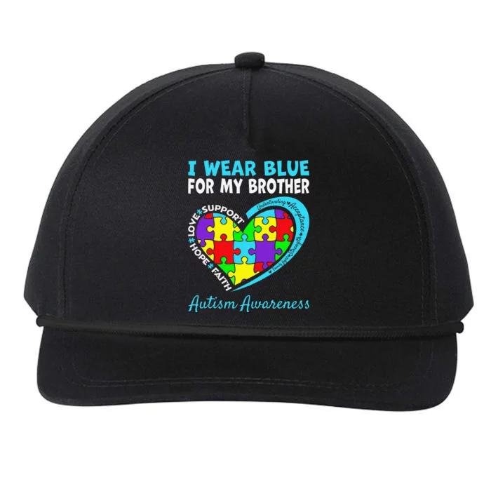 I Wear Blue For My Brother Autism Awareness Day Mom Dad Snapback Five-Panel Rope Hat