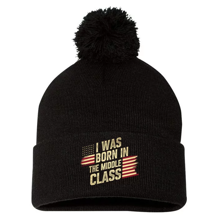 I Was Born In The Middle Class Trump 2024 Vintage America Flag Pom Pom 12in Knit Beanie