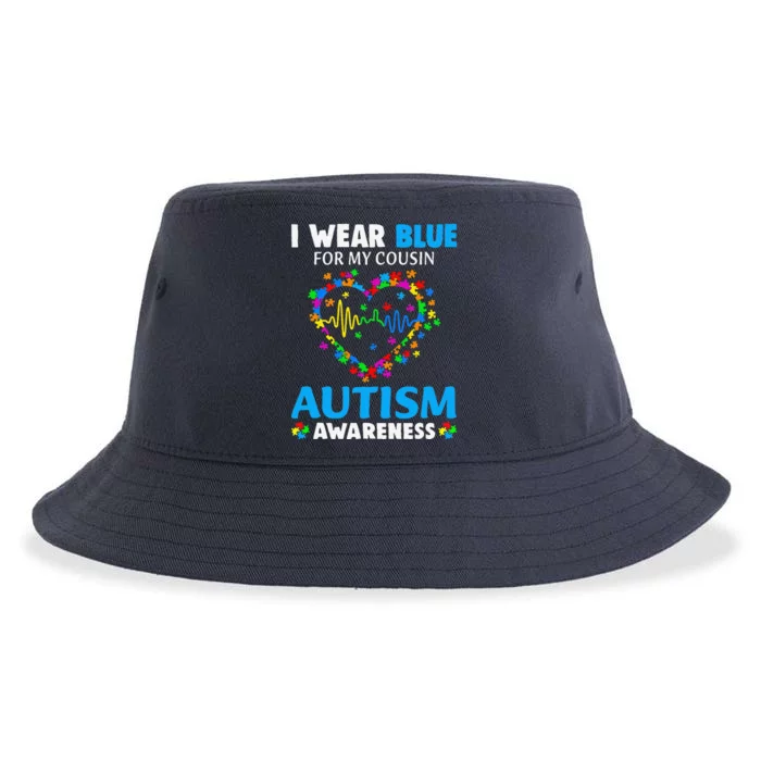 I Wear Blue For My Cousin Autism Awareness Day Mom Dad Sustainable Bucket Hat