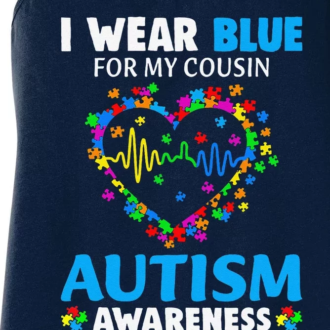 I Wear Blue For My Cousin Autism Awareness Day Mom Dad Women's Racerback Tank