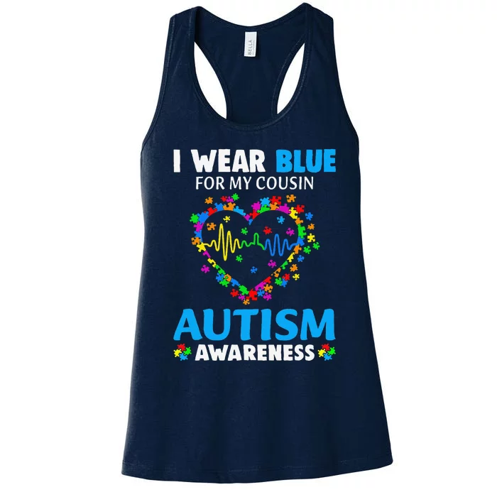 I Wear Blue For My Cousin Autism Awareness Day Mom Dad Women's Racerback Tank