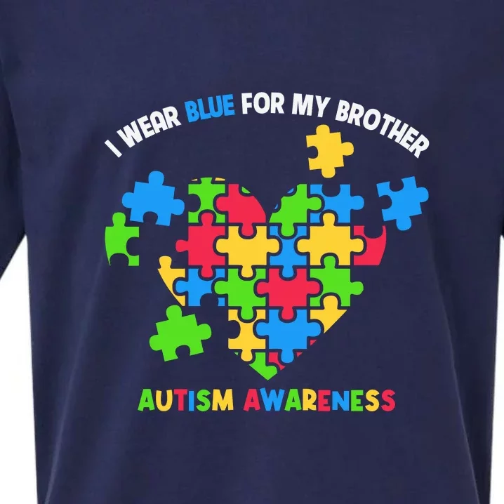 I Wear Blue For My Brother Family Matching Autism Awareness Sueded Cloud Jersey T-Shirt