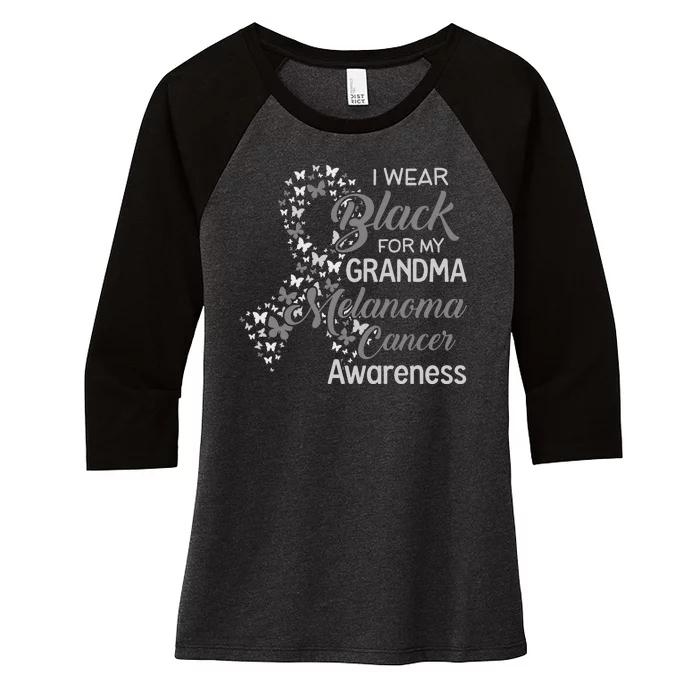 I Wear Black For My Grandma Melanoma Cancer Awareness Women's Tri-Blend 3/4-Sleeve Raglan Shirt