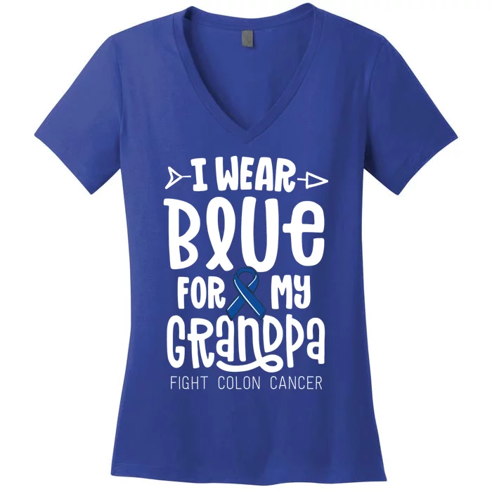 I Wear Blue For My Grandma Blue Colon Cancer Awareness Funny Gift Women's V-Neck T-Shirt