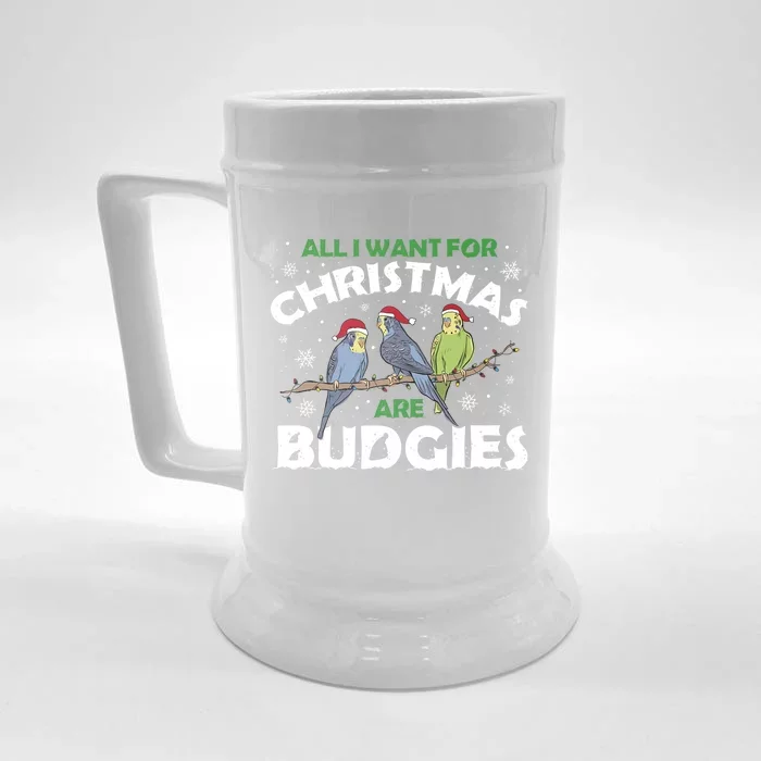 I Want Budgies For Christmas Cute Gift Front & Back Beer Stein