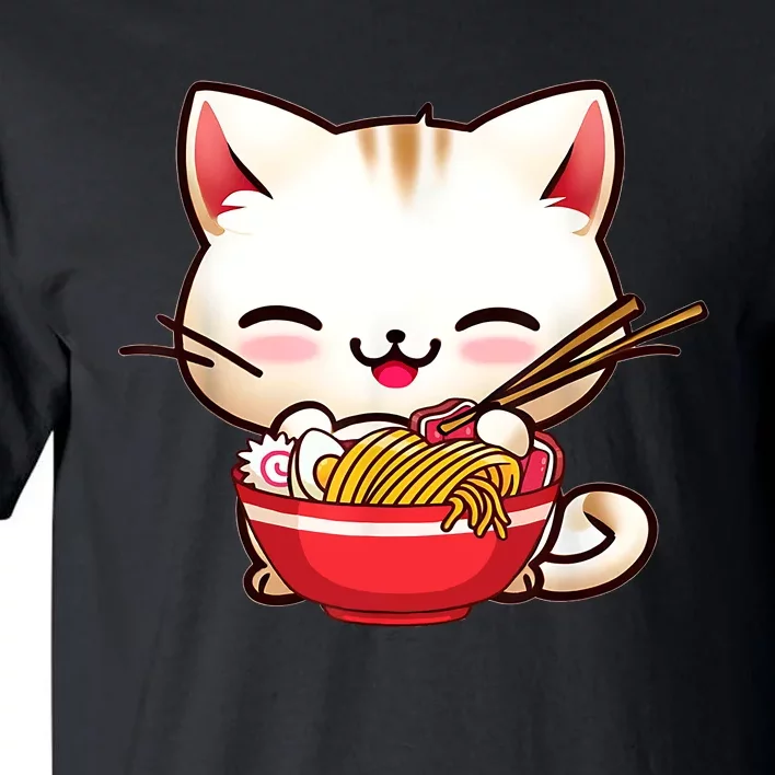 Kawaii Cat Eats Japanese Ramen, Daddy Mommy Boy Girl Funny Tall T-Shirt