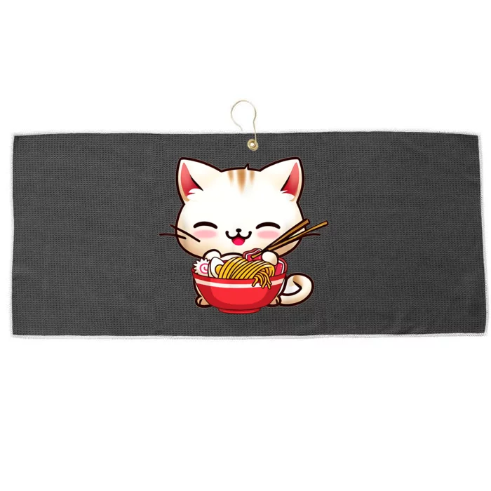 Kawaii Cat Eats Japanese Ramen, Daddy Mommy Boy Girl Funny Large Microfiber Waffle Golf Towel