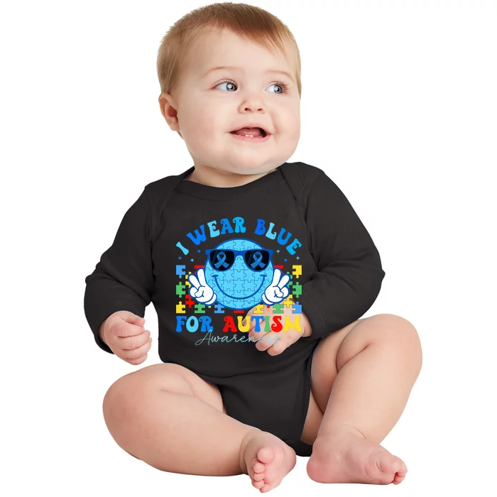 I Wear Blue For Autism Awareness Month Teacher Baby Long Sleeve Bodysuit